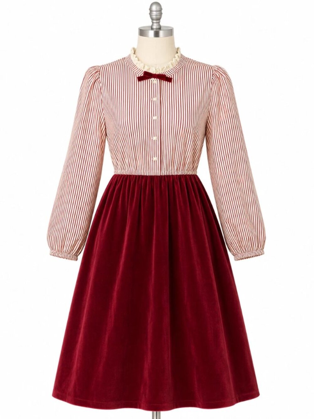 VTG Melissa Petites Striped Vintage Dress - Red & White - Lace Cottagecore RED